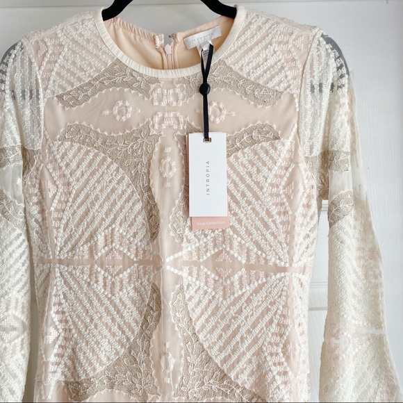 Intropia Embroidered Lace Cream Mini Dress Size 4 - Picture 4 of 11